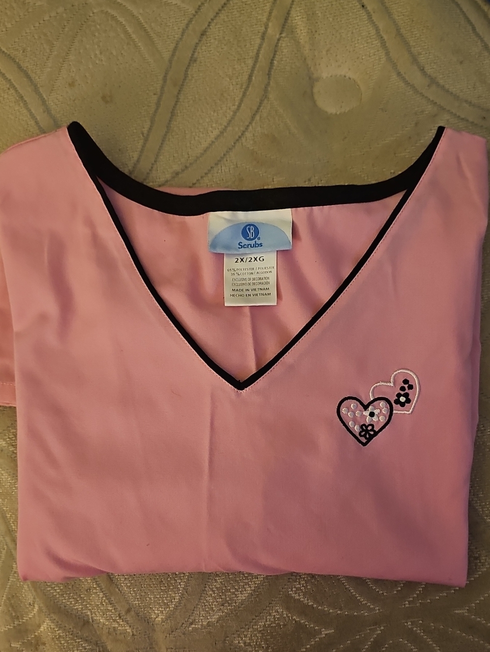 SB Scrubs Pink V-Neck Top with Black Trim